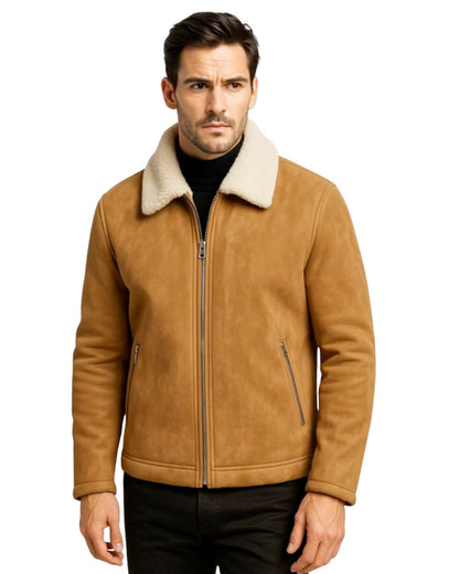 Miesten Shearling-kauluksinen Mokkajäljitelmätakki