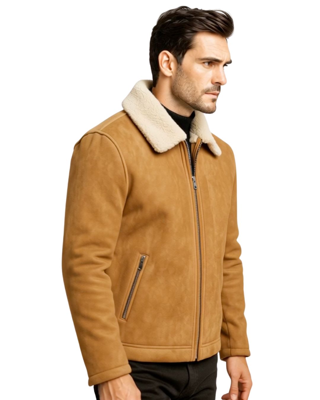 Miesten Shearling-kauluksinen Mokkajäljitelmätakki